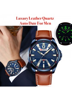 Curren Luxury Leather Quartz Business Auto Date For Men, 8379 - 12287